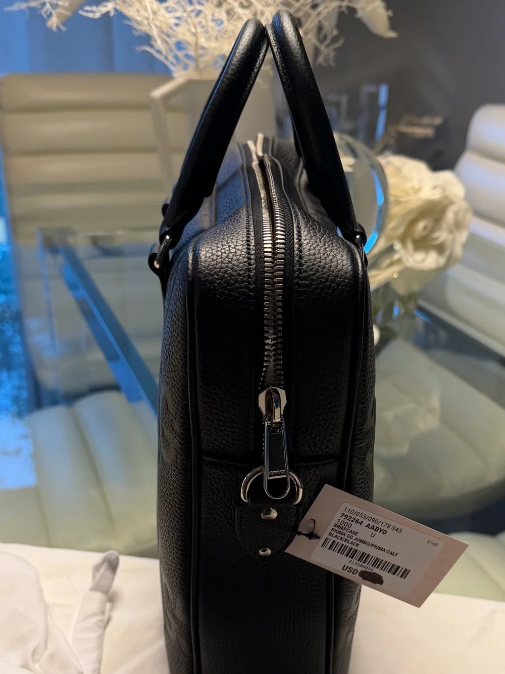 Gucci Black Embossed GG Leather Briefcase with Detachable Strap